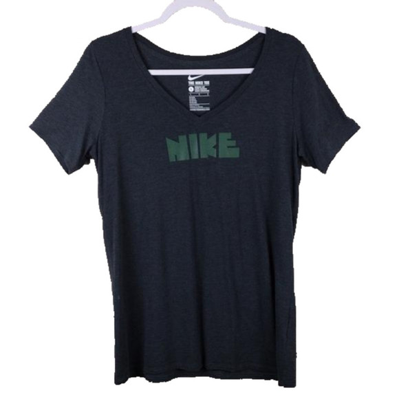 The Nike Tee Dark Gray Athletic Cut V-Neck Short Sleeve Pullover Tee Shirt Top - Picture 1 of 6